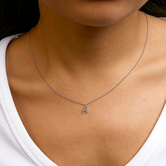 10K White Gold Diamond Accent "A" Initial Script Style Pendant Necklace For Sale - Image 4 of 5