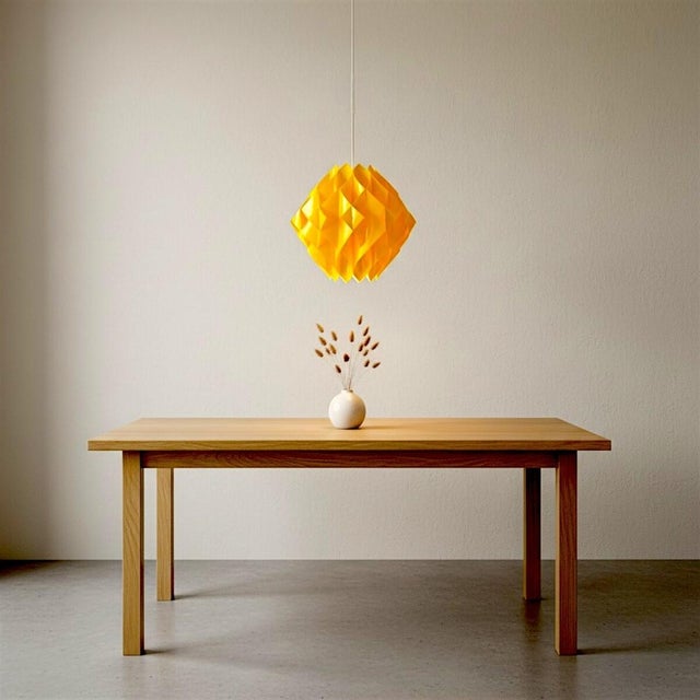 Mid-Century Modern Mid-Century Modern Portuguese Yellow Acrylic Layered Geometrical Origami Hanging Lamp 1970s For Sale - Image 3 of 8