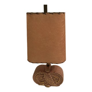 Pink & Gold Mid-Century Modern Table Lamp Original Hard Shade With "Spaghetti" Design For Sale