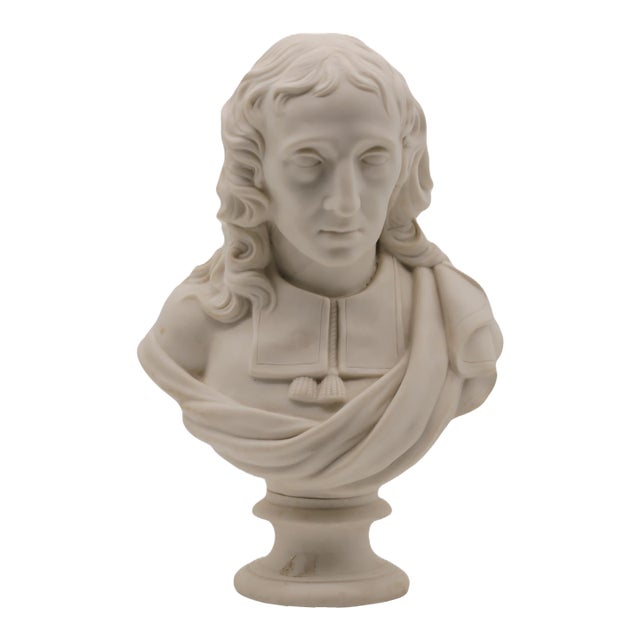 Antique Parian Bust of John Milton on Socle Base, C. 1875–1900 For Sale