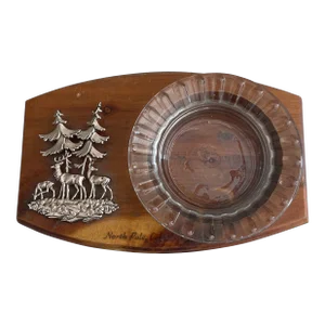 Midcentury Christmas Motif Wooden Ashtray