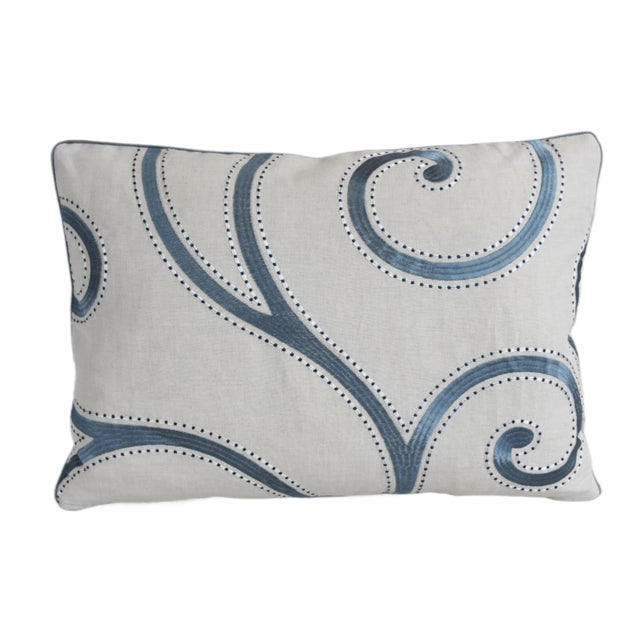 Custom-tailored pillow in French Designer Manuel Canovas Fabrics linen fabric called "Lassay Ciel" with a beautiful...