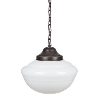 Vintage Schoolhouse Milk Glass Pendant Light For Sale