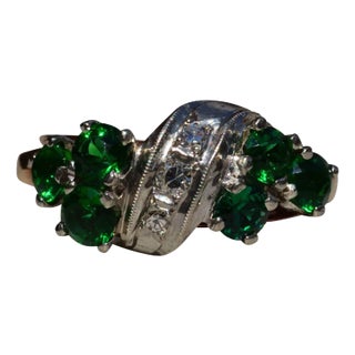 The Boothwyn: Ladies Antique Two Tone Ring set with Diamonds and Chrome Diopside For Sale