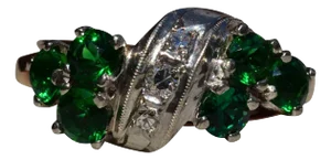 The Boothwyn: Ladies Antique Two Tone Ring set with Diamonds and Chrome Diopside