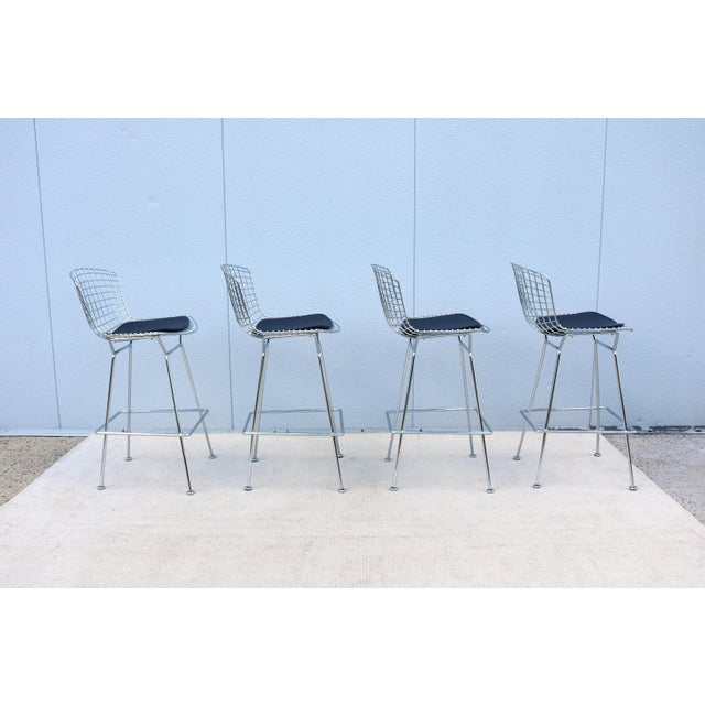 Mid-Century Modern Harry Bertoia for Knoll Bertoia Bar Height Stools - Set of 4 For Sale - Image 10 of 18