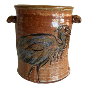 Vintage Studio Pottery Wine Cooler With Blue Herron