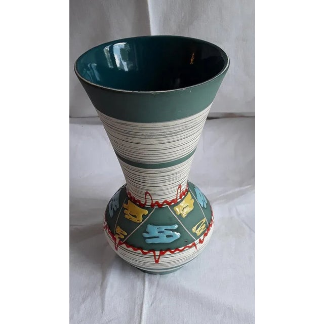 Vintage German Ceramic Vase with Mint Green Line Decor from Carstens, 1960s, in Very Good conditions. Designed 1960 to...