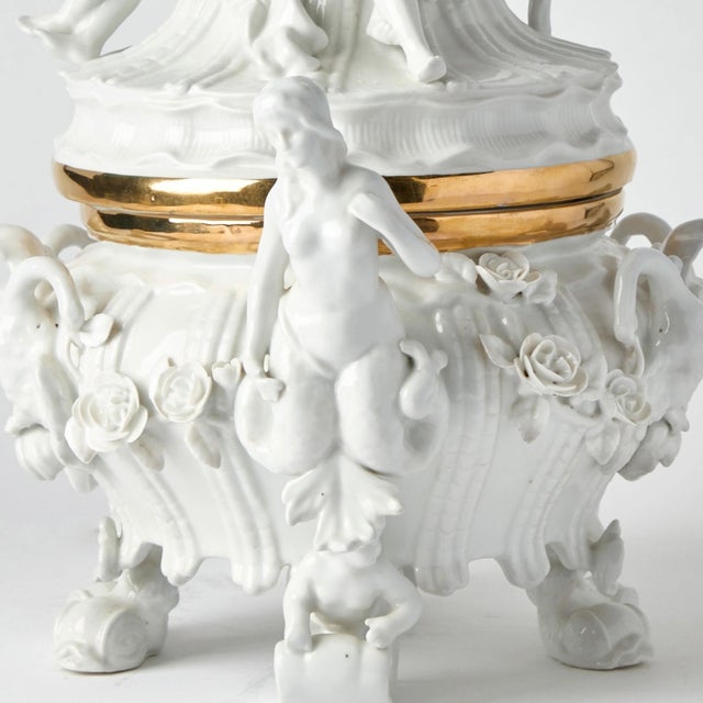 Antique Belgian Porcelain Covered Centerpiece /Mermaid, Dolphin and Shell Motifs For Sale - Image 10 of 13