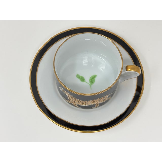 1980s Lynn Chase Jaguar Jungle Porcelain Cup and Saucer With Gold Trim For Sale - Image 5 of 16