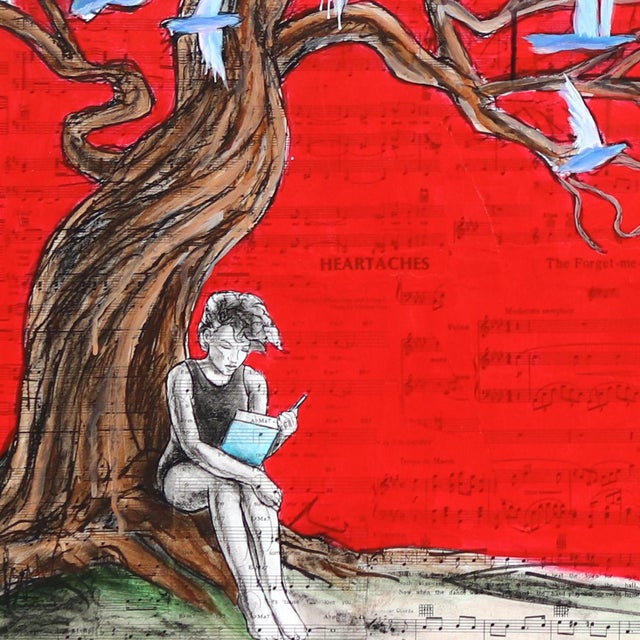 A Distant Call Whispers - Vibrant Mixed Media Surrealist Figurative Original Artwork by Robert Lebsack For Sale In Los Angeles - Image 6 of 11