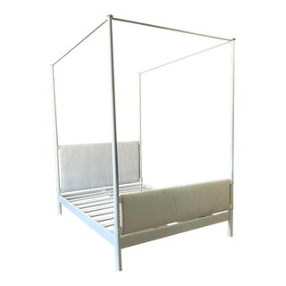 Baker Kara Mann White Powdercoat Linen Fabric King Metal Canopy/Post/Panel Bed For Sale