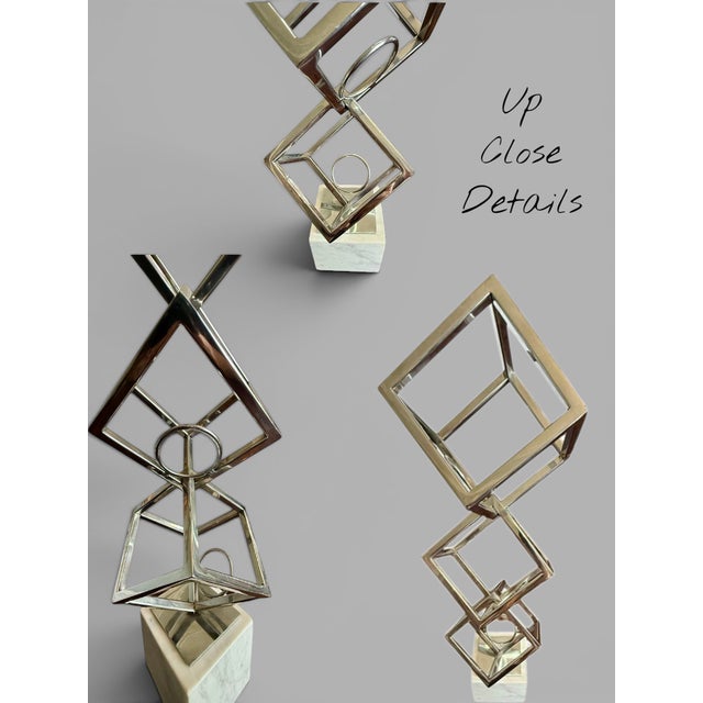 Stone Modern Chrome Wine Rack-Marble Base-Sculptural-Geometric-3 Bottle Holder-Bar For Sale - Image 7 of 11