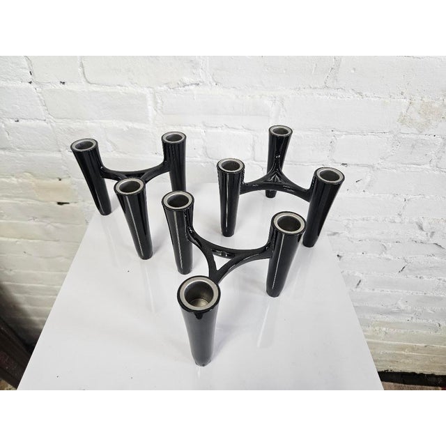 Vintage Koziol "Hommage" Black Modular Candle Holders (Set of 3) For Sale - Image 4 of 5