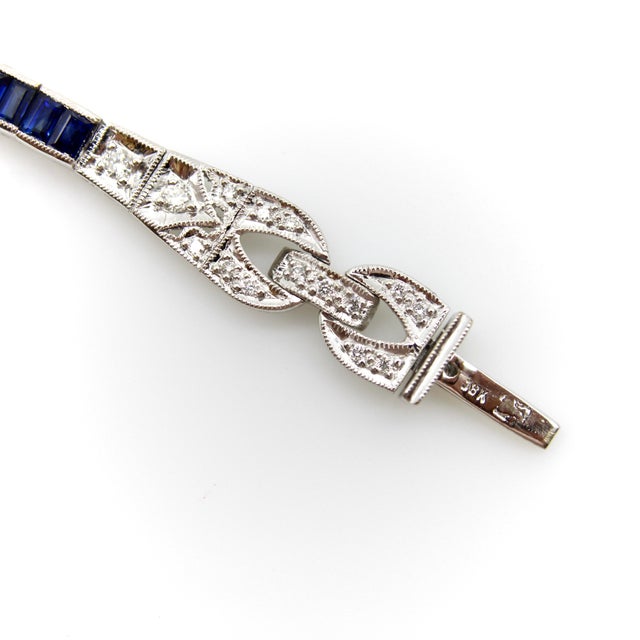 1990s 1990s 18k White Gold Diamond and Sapphire Art Deco Style Bracelet For Sale - Image 5 of 10