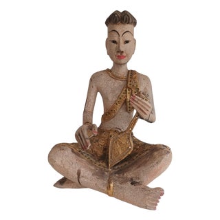 Large Vintage Buddha Monk Wooden Sculpture, 1970 For Sale