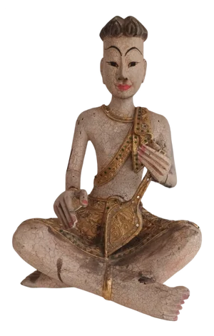 Large Vintage Buddha Monk Wooden Sculpture, 1970