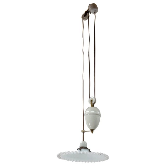 French Counter Weight Ceiling Lamp in Glass, 1900s For Sale - Image 9 of 9