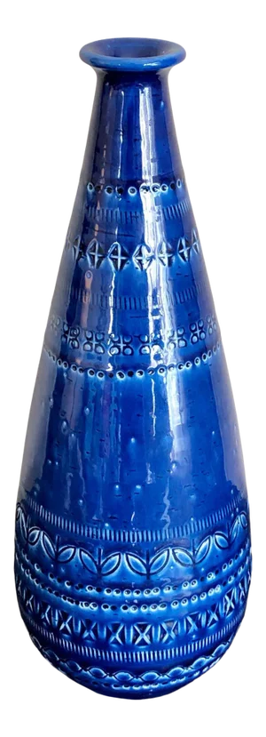 Ethan Allen Blue Sgraffito Italian Pottery Vase