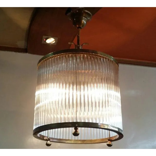 1940s Art Deco Skyscraper Brass & Glass Rod Ship Light Chandelier For Sale - Image 4 of 6