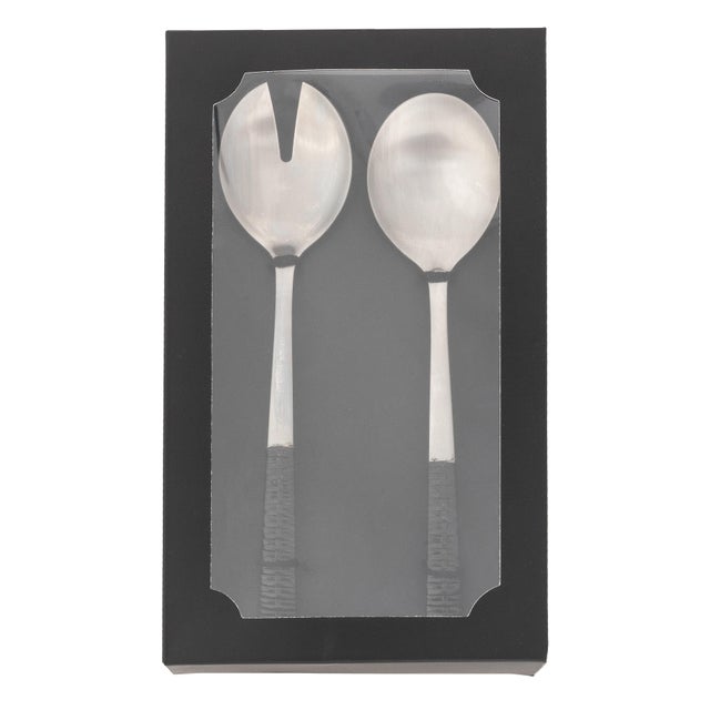 Artifacts Rattan Stainless-Steel Serving Pieces with Gift Box in Black - Set of 2 For Sale - Image 4 of 4
