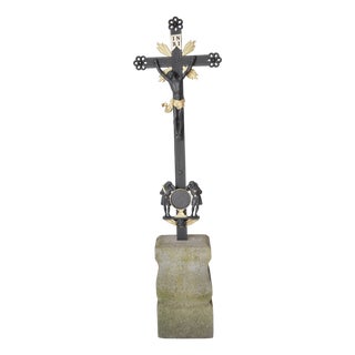 Antique Feldkreuz or Krucifix in a Granite Stone, Bohemia, 1880s For Sale