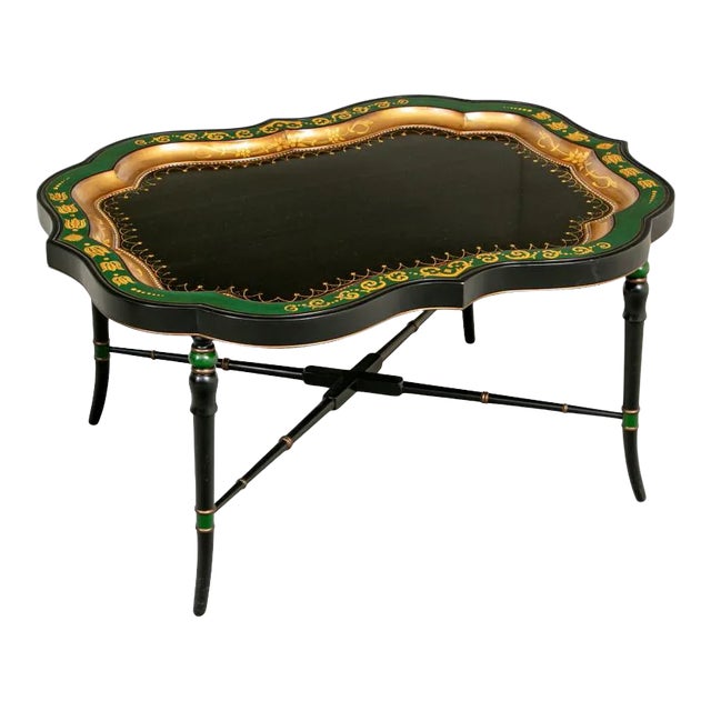 English Traditional Carved and Gilt Serpentine Tray Cocktail Table For Sale