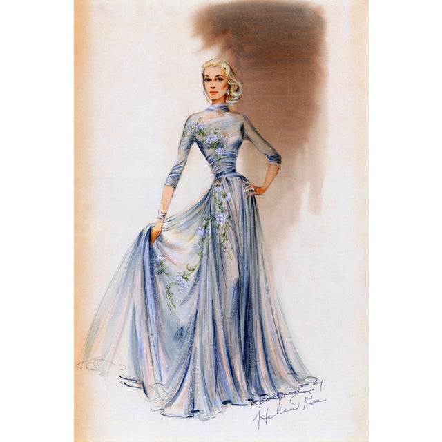 Chairish Exclusive: Available At Chairish Only. Rare reproduction of original costume sketch by Helen Rose for actress...
