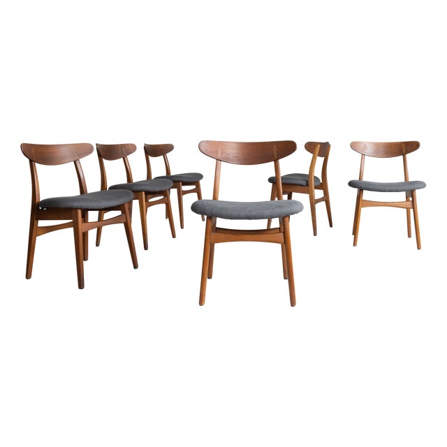 Chairs in Grey Fabric from Hans J. Wegner, 1960s, Set of 6 For Sale