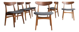 Chairs in Grey Fabric from Hans J. Wegner, 1960s, Set of 6