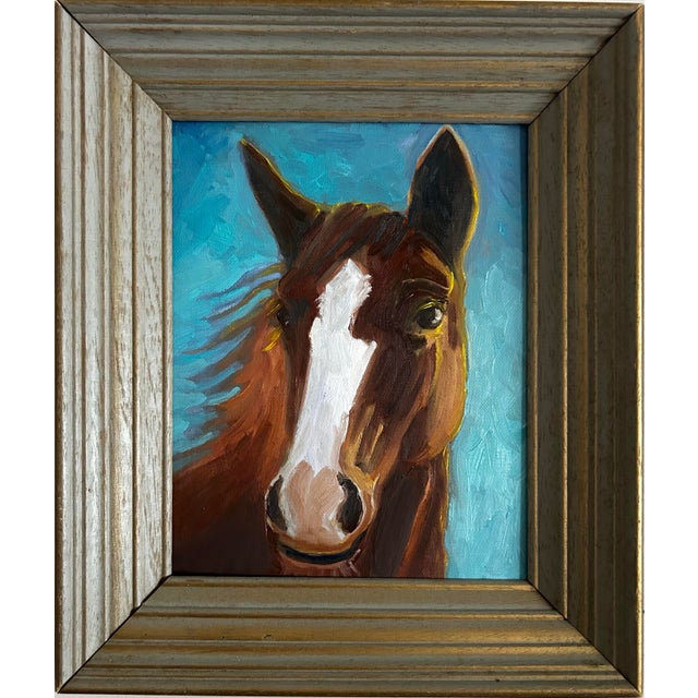 Impressionist Original Oil Painting Portrait of a Horse in Vintage Frame For Sale - Image 3 of 6