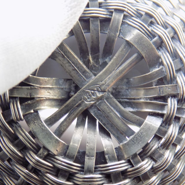 Silver Vintage Italian Woven Basket Dollhouse Miniature in Silver 800, 1970s For Sale - Image 8 of 12