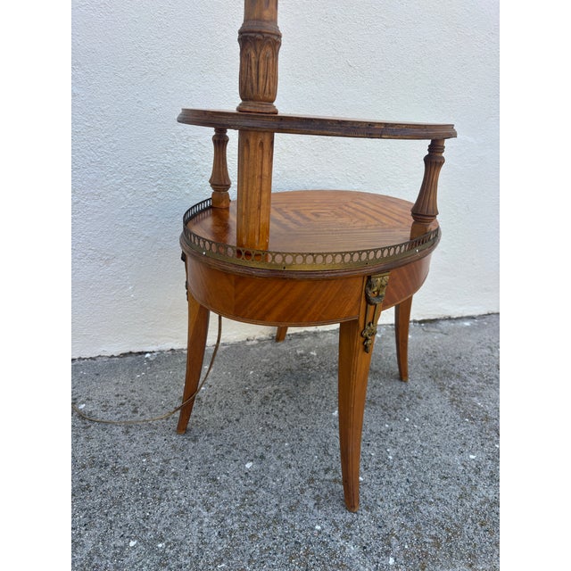 Antique French Louis XVI-style Etagere Tiered Side Table Featuring a Built-in Brass Floor Lamp, Circa Late 19th Century For Sale - Image 9 of 10