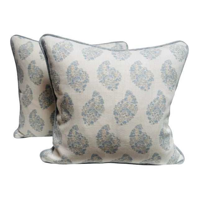Pair of Elizabeth Eakins Kendli Block Print Pillows For Sale