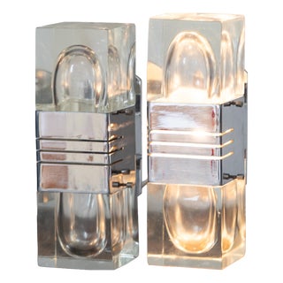 Murano Glass and Chromed Brass Wall Lights, Italy, 1970s, Set of 2 For Sale