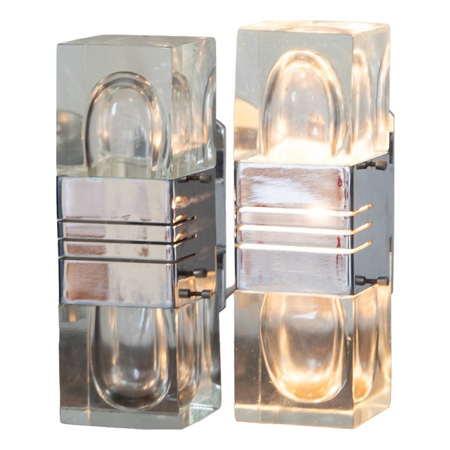 Murano Glass and Chromed Brass Wall Lights, Italy, 1970s, Set of 2 For Sale