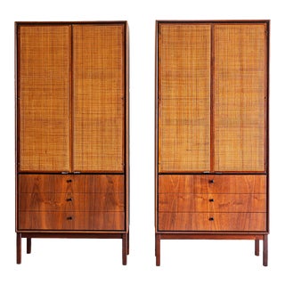 1960s Mid Century Modern Jack Cartwright for Founders Walnut Armoire Dressers - a Pair For Sale