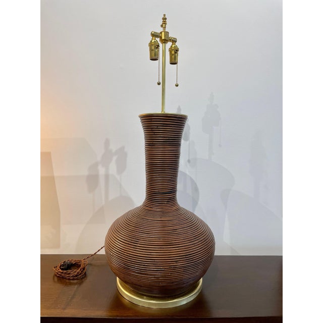 Brown Vintage Oversized Pencil Reed Bamboo Table Lamp For Sale - Image 8 of 17