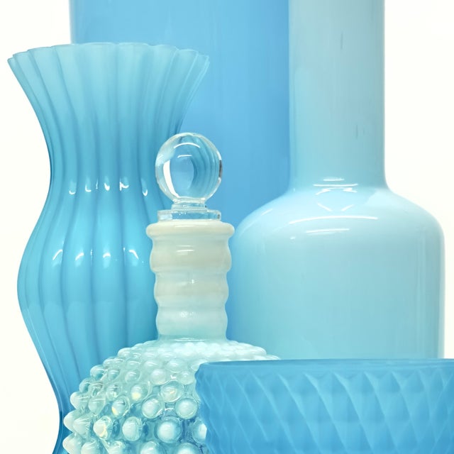 Milky Sky Blue Mixed Glass Vessel Curation - Group of 5 For Sale - Image 13 of 13