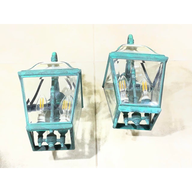 Pair of Vintage Solid Brass Lanterns- 14” H X 7”w X 10”d For Sale - Image 13 of 14