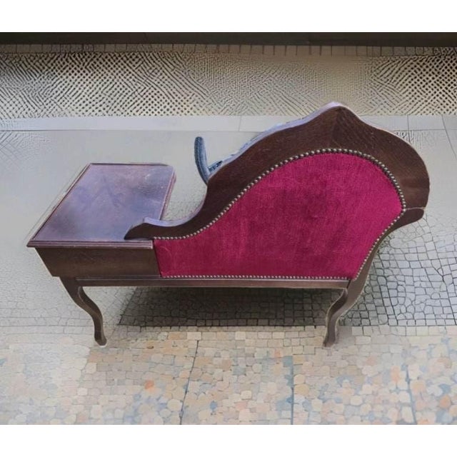 Telephone Table Seat + Drawer Vintage Furniture Victorian-Style, Red Velvet For Sale - Image 4 of 5
