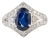 1920s Style 2.6 Ct Deep Blue Sapphire Art Deco Diamond Ring Size 6.5 in 14k White Gold For Sale