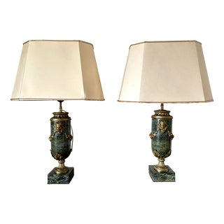 Table Lamps in Green Marble and Gilded Bronze, Set of 2 For Sale