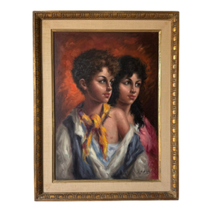 1960’s Vintage S. Hittle Girl and Boy Figurative Portrait Oil on Canvas Painting Framed