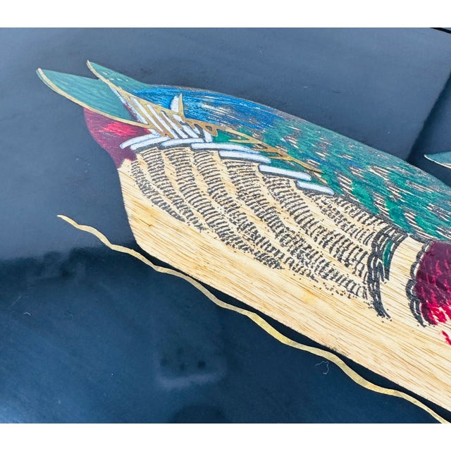 Large 18” Vintage Couroc of Monterey Hand-Inlaid Wood Duck Tray - Collector Grade For Sale - Image 10 of 16