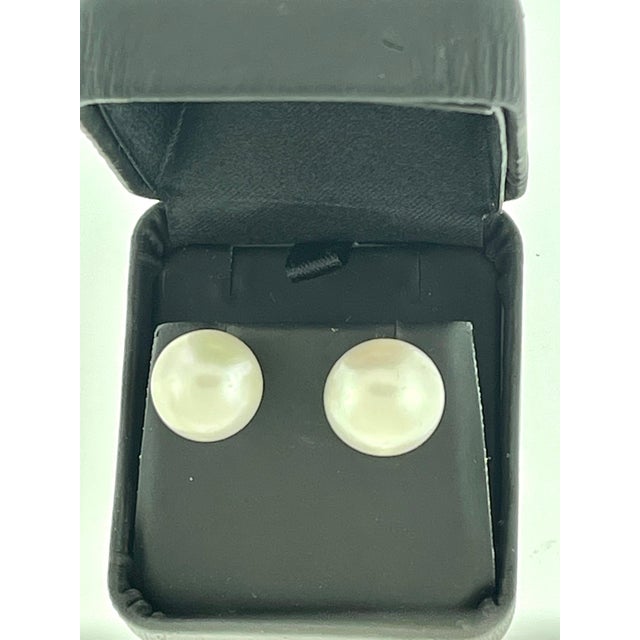 White 13 MM White South Sea Pearl Stud Earrings 14 Karat Yellow Gold For Sale - Image 8 of 8