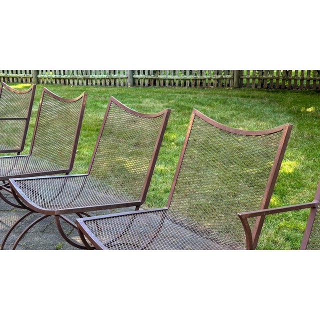 Mid-Century Bob Anderson Wrought Iron Mesh Patio Chairs - 5 Pieces, Attributed For Sale - Image 10 of 16