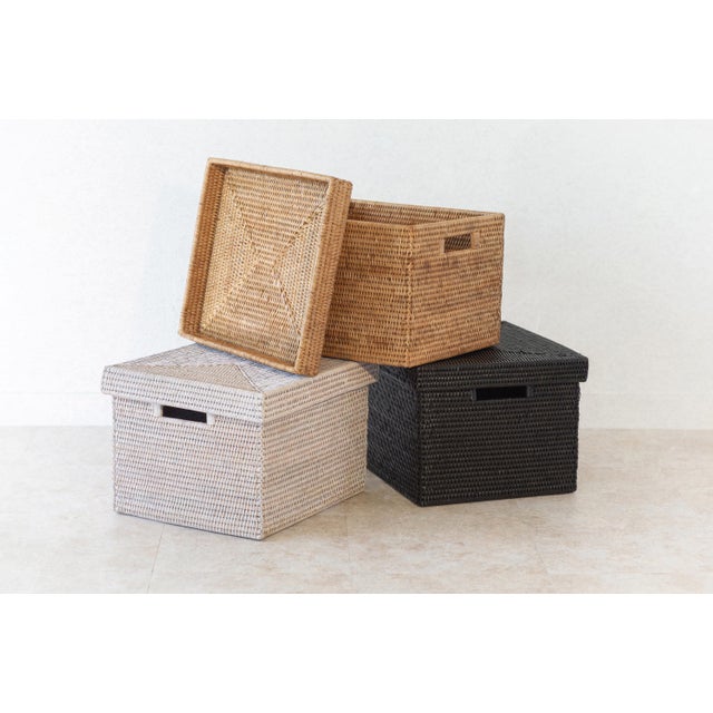 Artifacts Rattan Letter File Storage Box with Lid in White Wash For Sale - Image 4 of 8