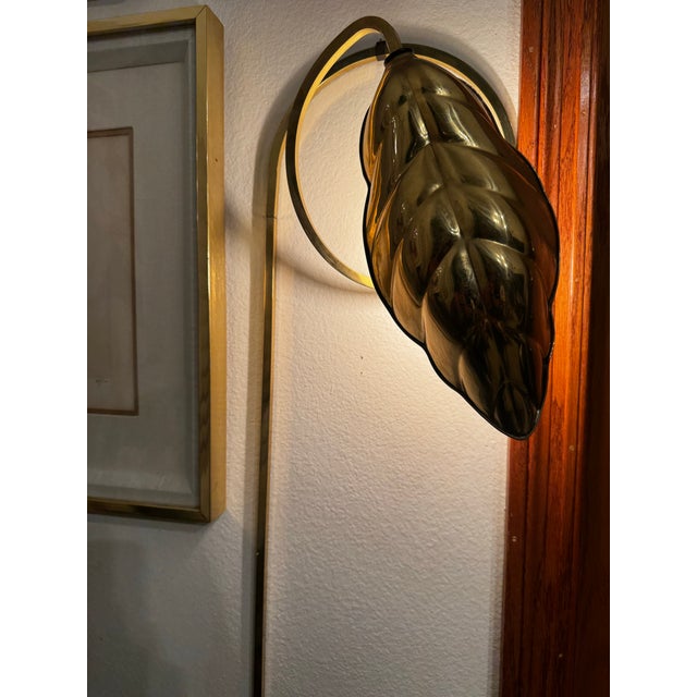 Vintage Italian Leaf Brass Wall Lamp by Tommaso Barbi, 1970s Marked Chapman For Sale In Los Angeles - Image 6 of 12