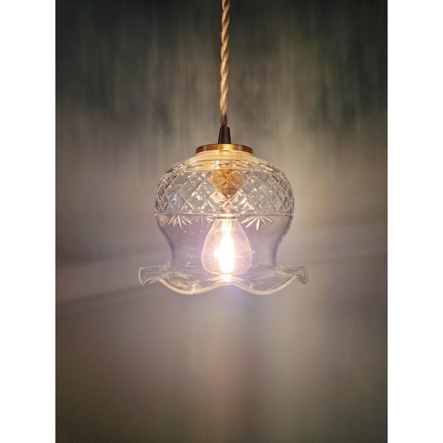 Scalloped Clear Crystal Pendant Light, 1890s For Sale - Image 9 of 11